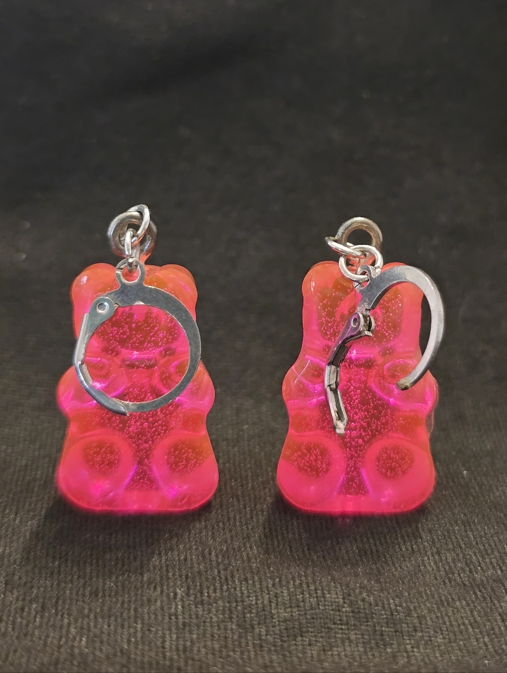 💚 Hot Pink Gummy Bear Dangle Earrings - Picture 2 of 4